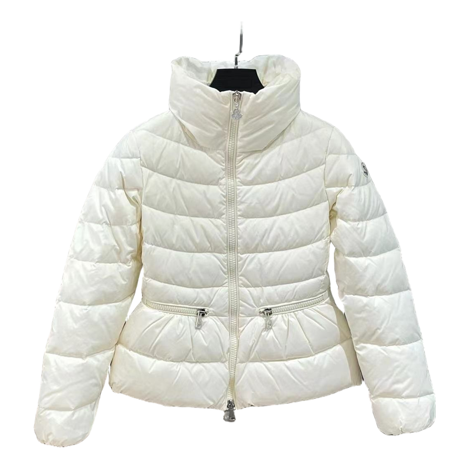 Moncler Drawstring-Waist Stand-Collar Puffer Jacket | Ivory | Premium Down