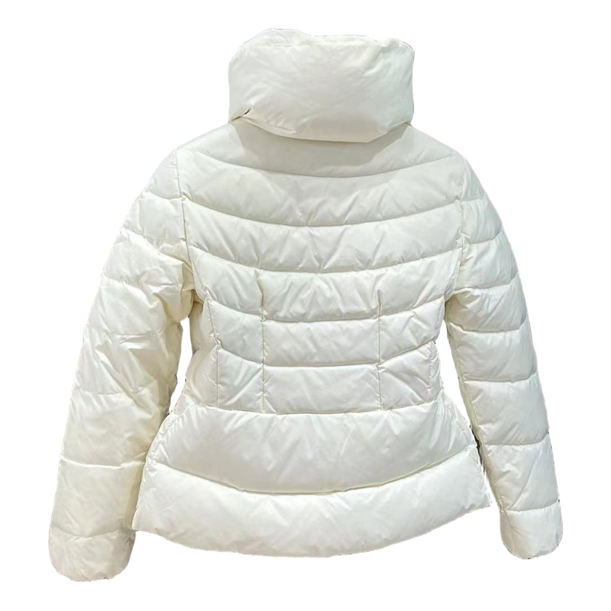 Moncler Drawstring-Waist Stand-Collar Puffer Jacket | Ivory | Premium Down