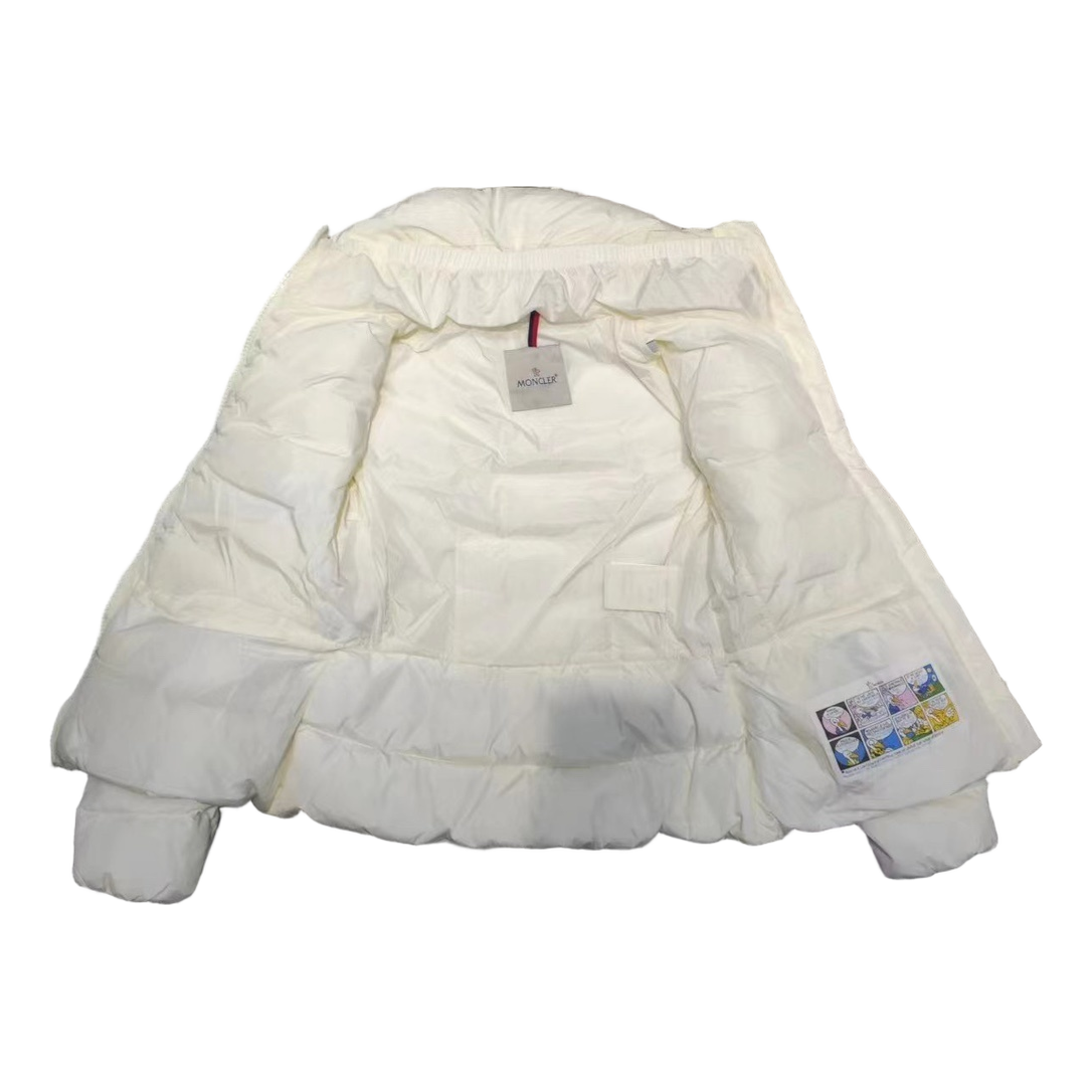 Moncler Drawstring-Waist Stand-Collar Puffer Jacket | Ivory | Premium Down