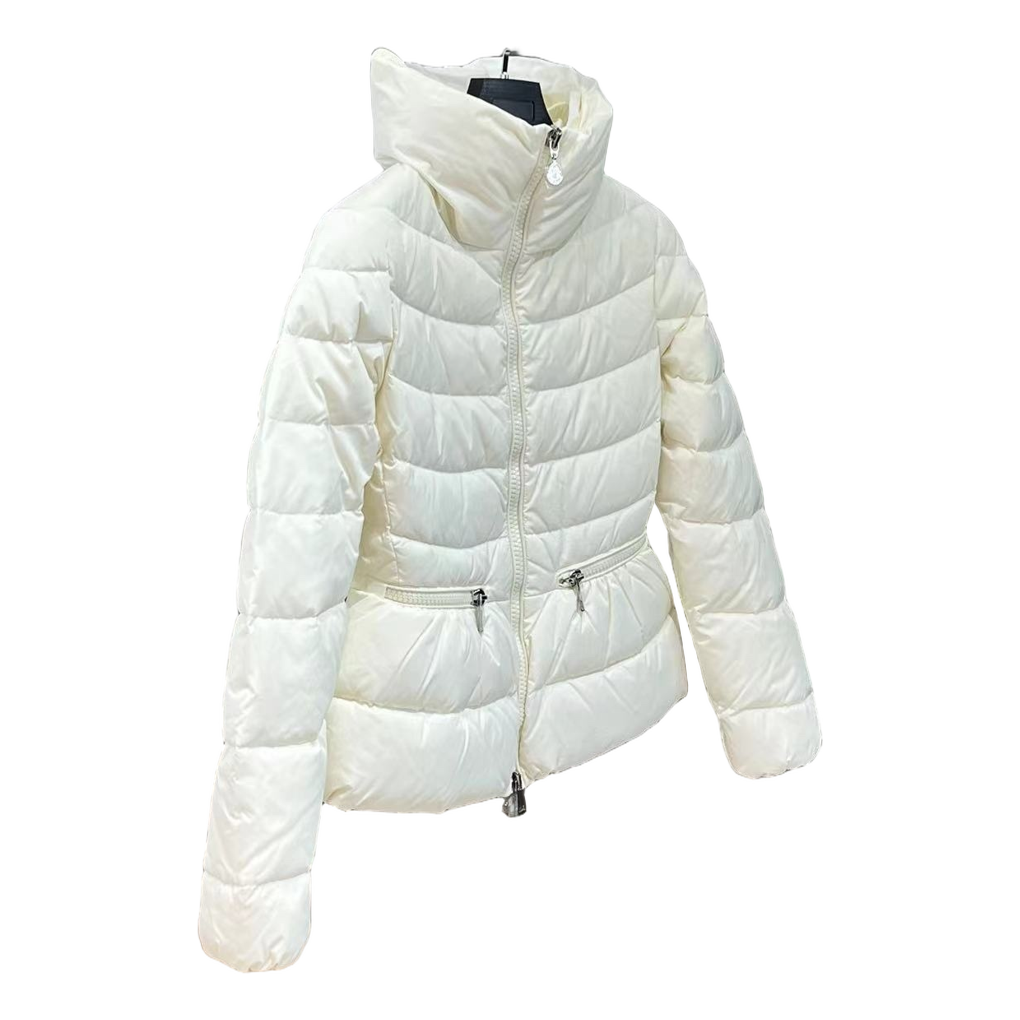 Moncler Drawstring-Waist Stand-Collar Puffer Jacket | Ivory | Premium Down