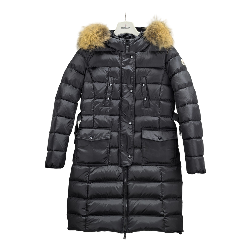 Moncler Four-Pocket Fur-Trim Hooded Long Puffer Coat | Black | Premium Down