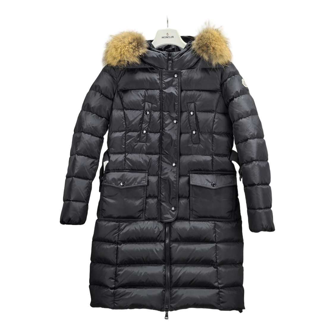 Moncler Four-Pocket Fur-Trim Hooded Long Puffer Coat | Black | Premium Down