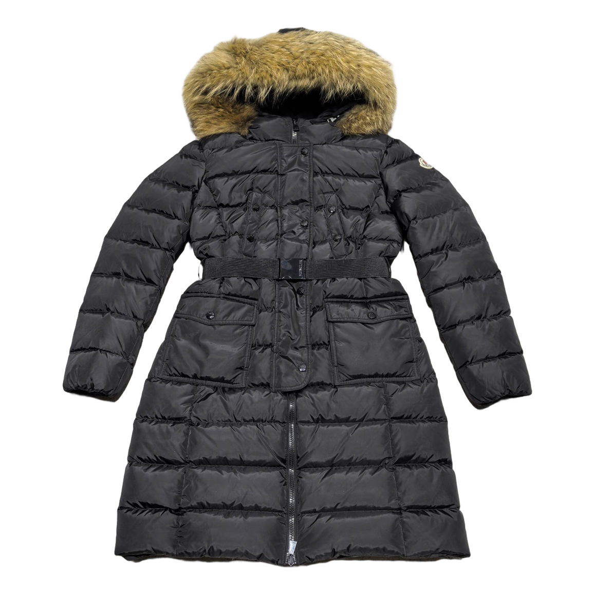 Moncler Four-Pocket Fur-Trim Hooded Long Puffer Coat | Black | Premium Down