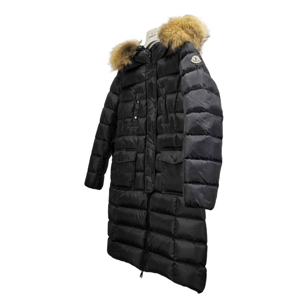 Moncler Four-Pocket Fur-Trim Hooded Long Puffer Coat | Black | Premium Down