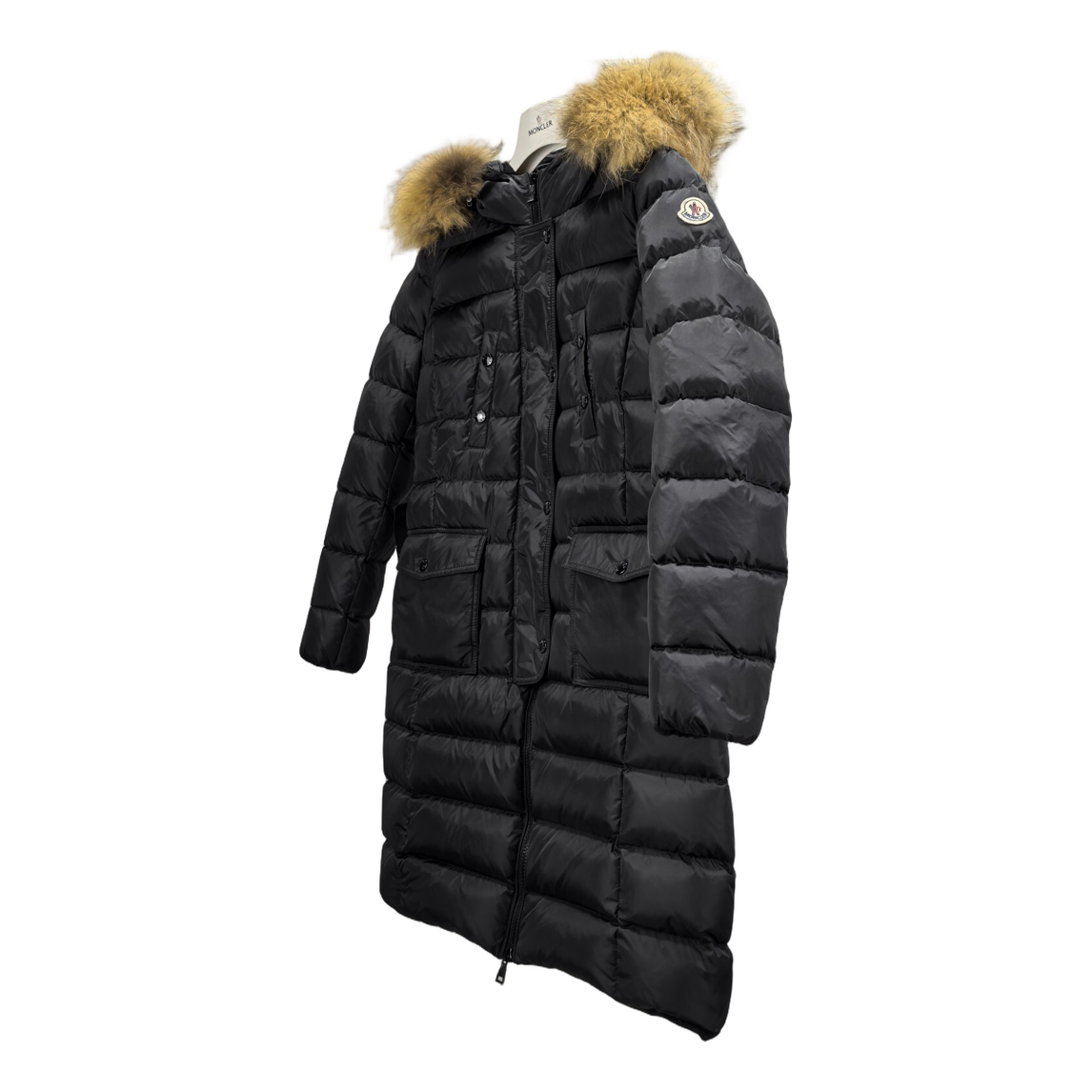 Moncler Four-Pocket Fur-Trim Hooded Long Puffer Coat | Black | Premium Down