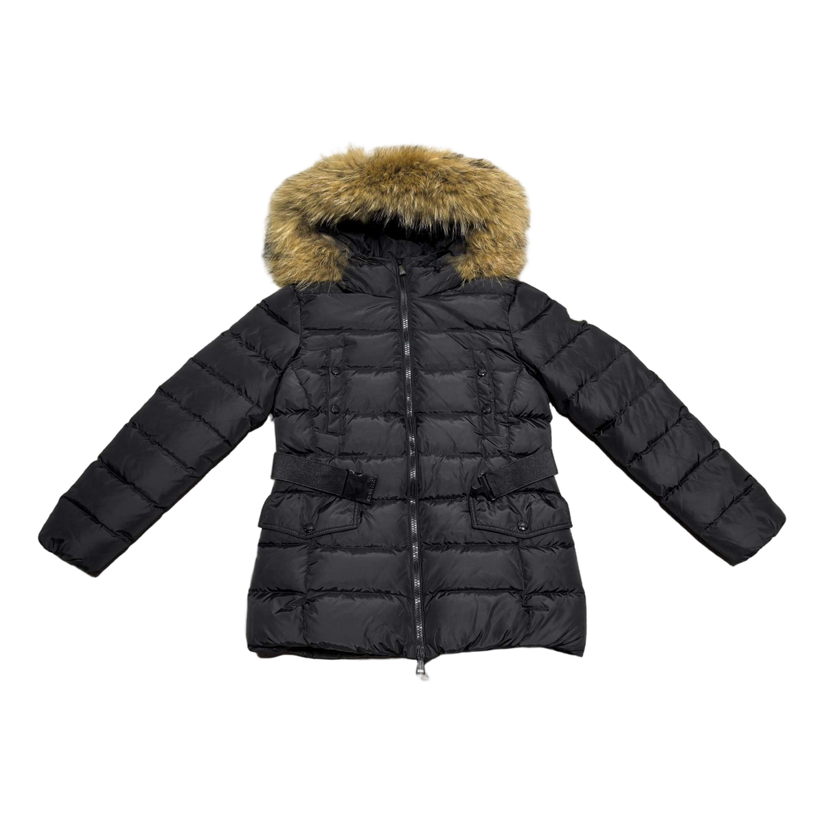 Moncler Four-Pocket Belted Fur-Trim Puffer Jacket | Black | Premium Down
