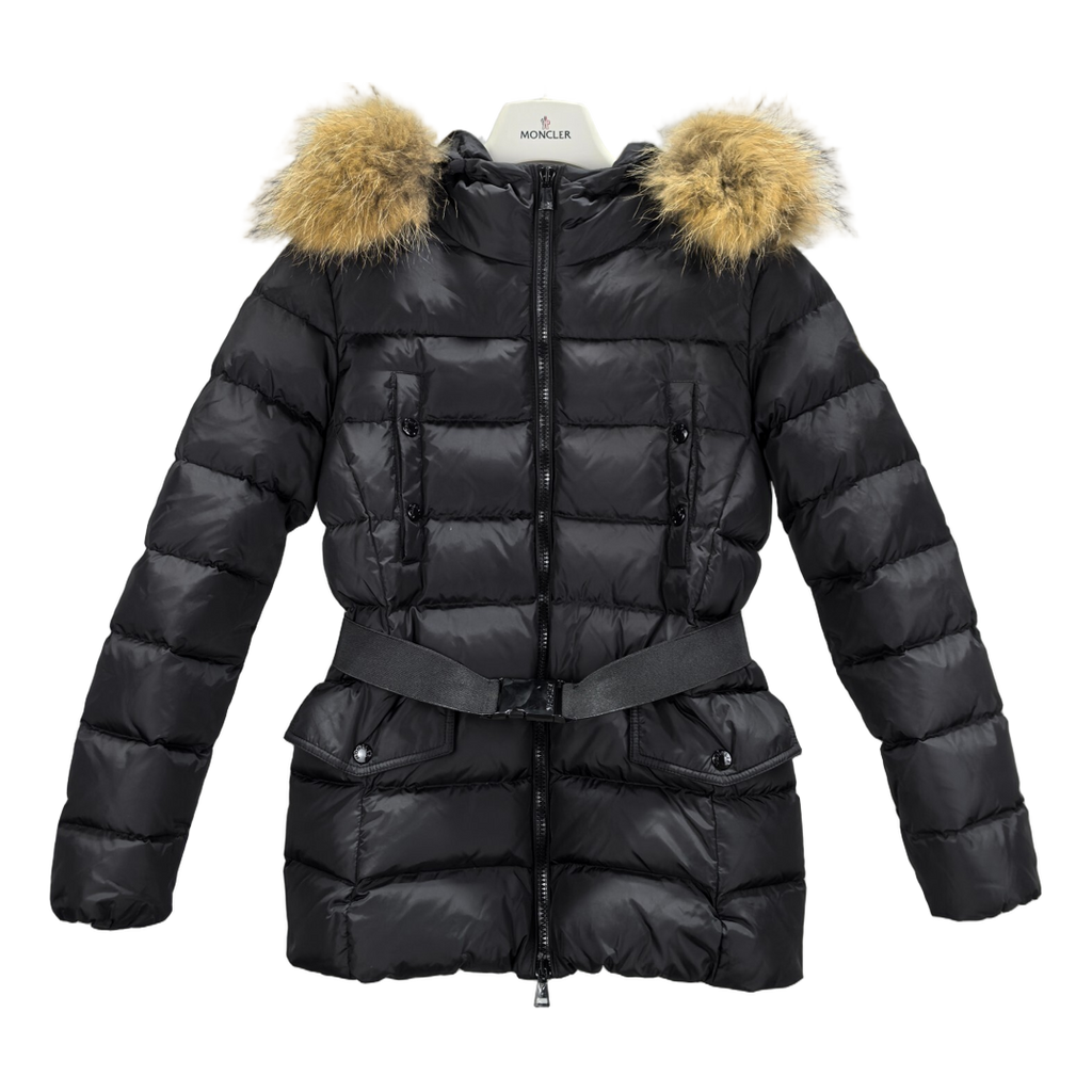 Moncler Four-Pocket Belted Fur-Trim Puffer Jacket | Black | Premium Down