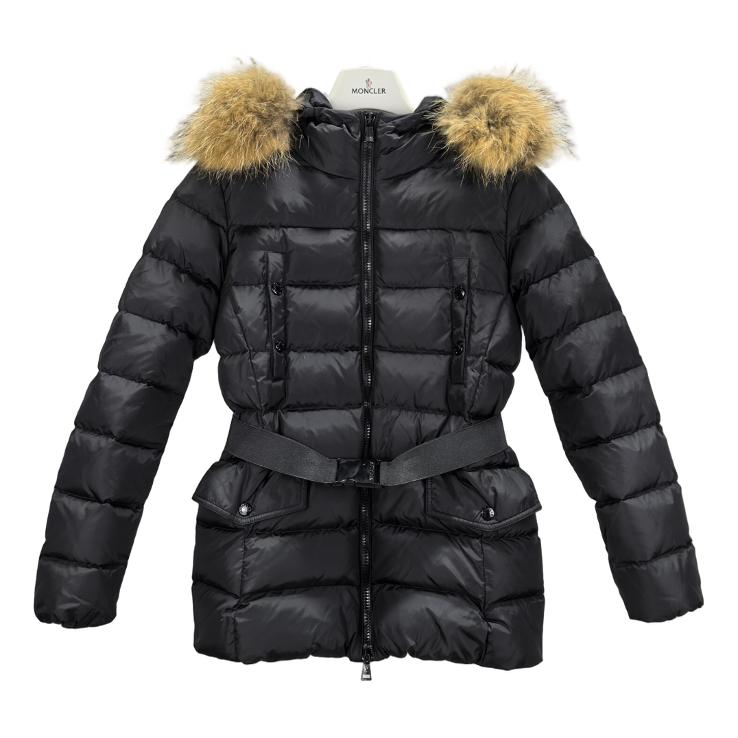 Moncler Four-Pocket Belted Fur-Trim Puffer Jacket | Black | Premium Down