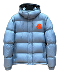 Moncler Orange-Badge Hooded Puffer Jacket | Ice Blue | Premium Down