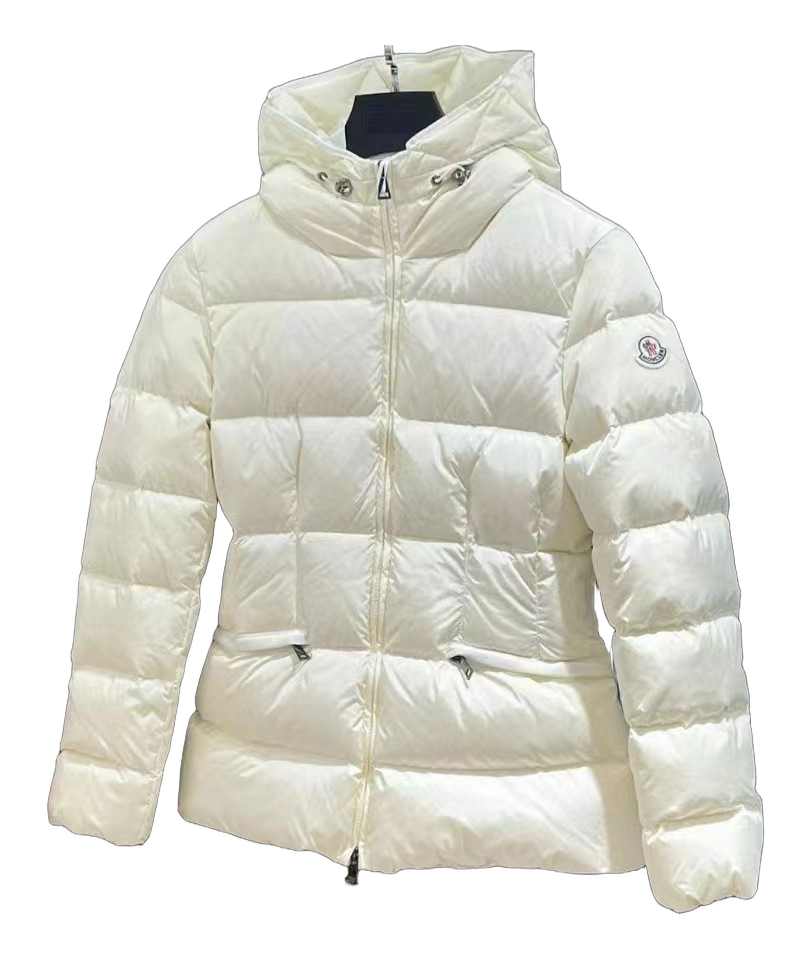 Moncler Fitted Hooded Short Puffer Jacket | Ivory | Premium Down