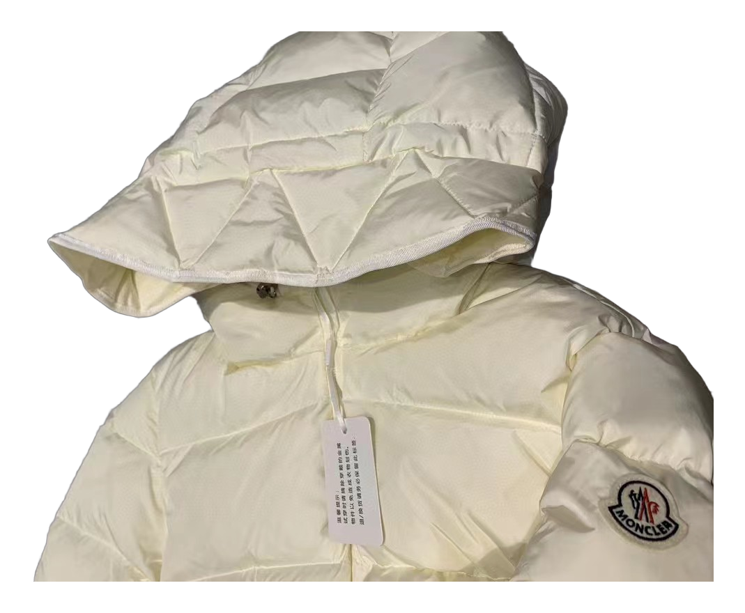 Moncler Fitted Hooded Short Puffer Jacket | Ivory | Premium Down