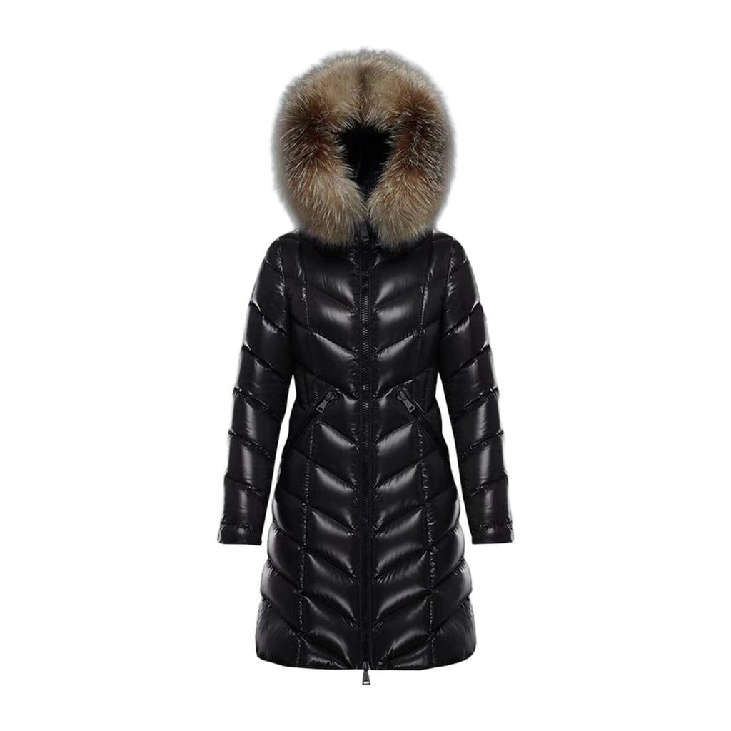 Moncler Fulmarus Chevron-Quilted Fur-Trim Long Coat | Premium Down