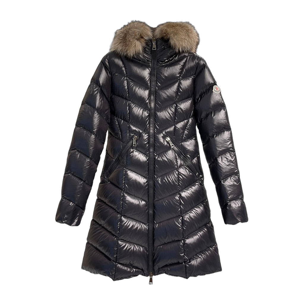Moncler Fulmarus Chevron-Quilted Fur-Trim Long Coat | Premium Down