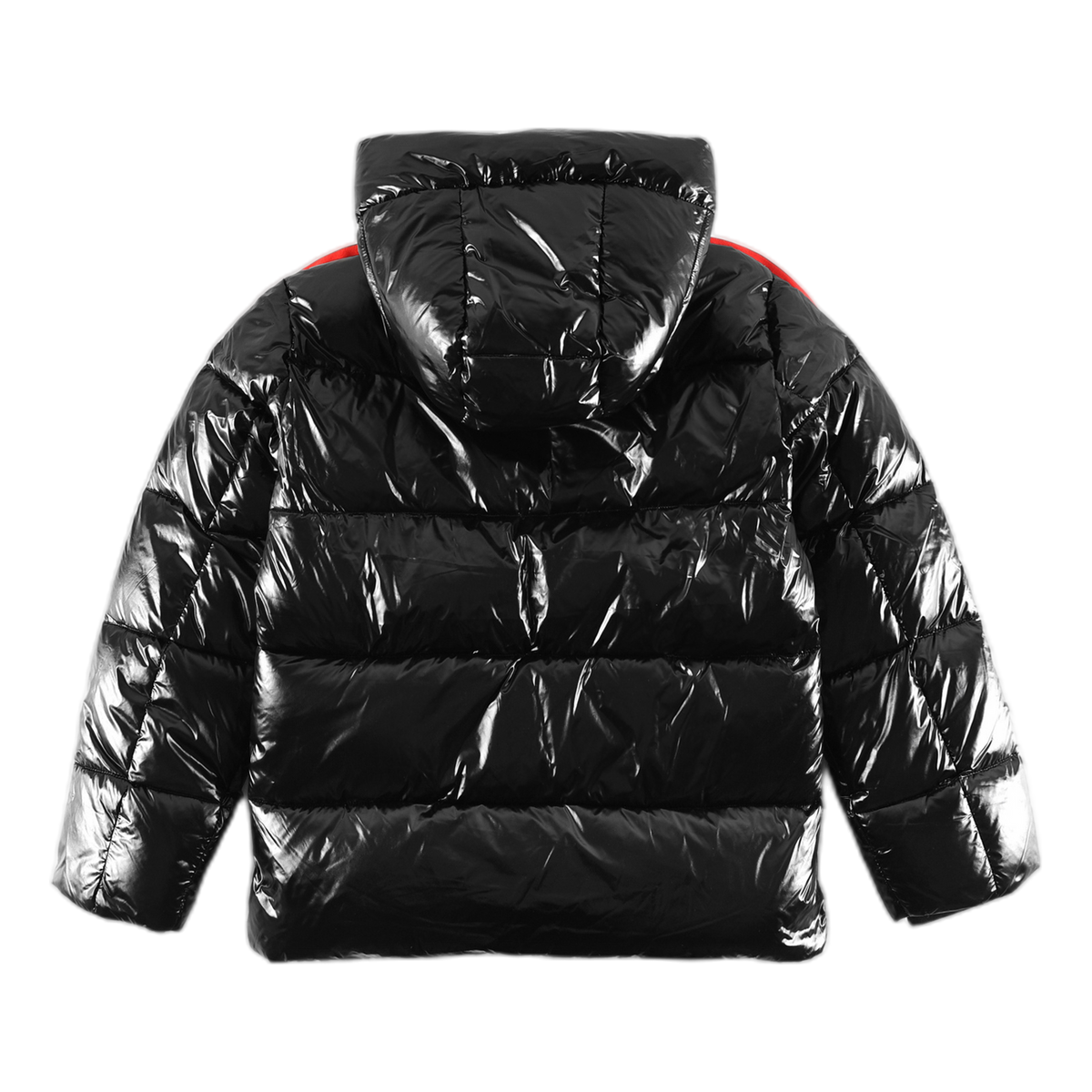Moncler Tricolour Sleeve-Stripe Glossy Hooded Puffer Jacket | Premium Down