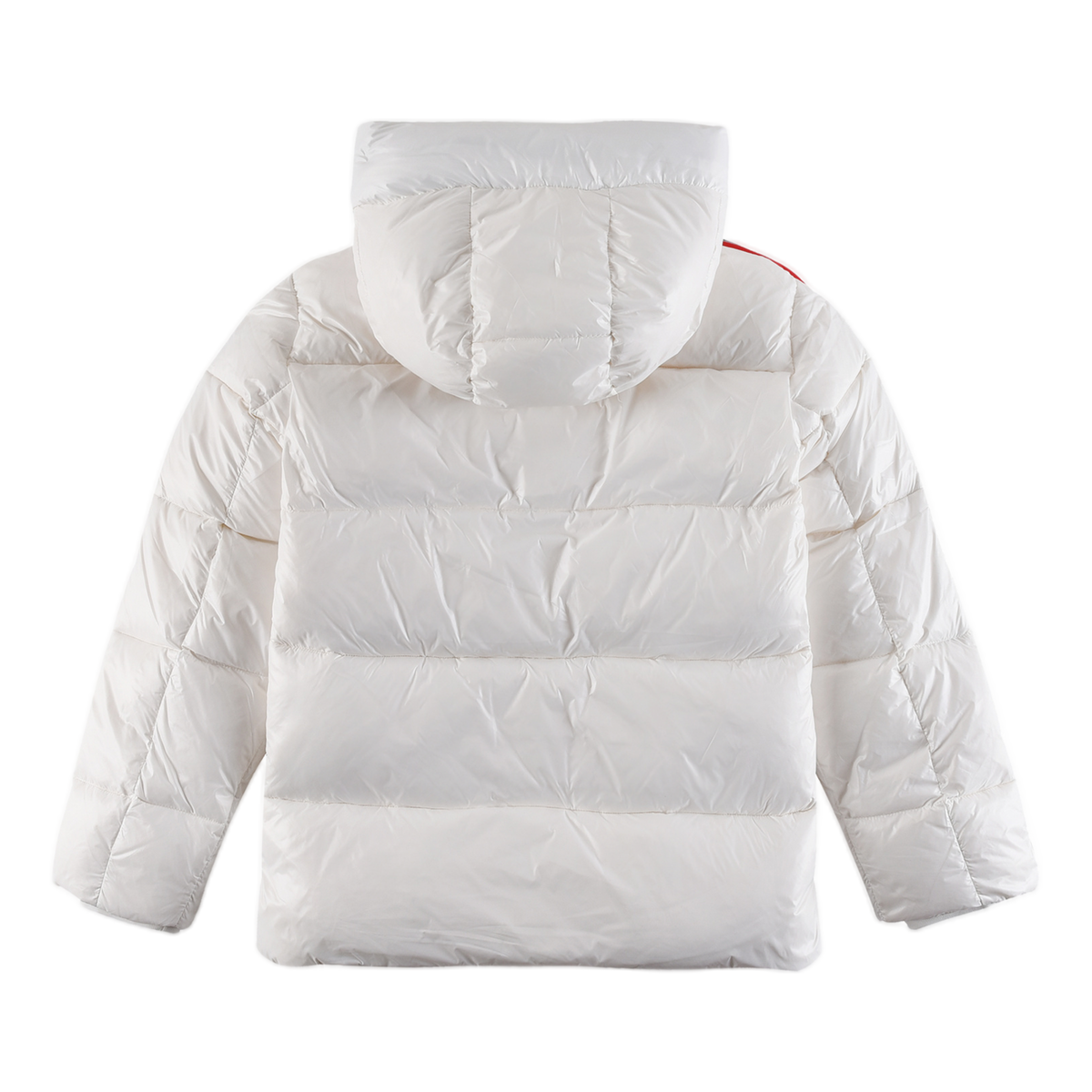 Moncler Tricolour Sleeve-Stripe Glossy Hooded Puffer Jacket | Premium Down