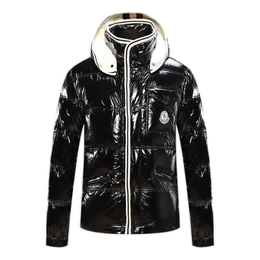 Moncler Contrast-Trim Glossy Hooded Puffer Jacket | Premium Down