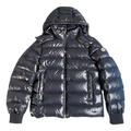 Moncler Glossy Logo-Zip Hooded Puffer Jacket | Navy | Premium Down