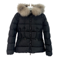 Moncler Cinched-Waist Fur-Trim Hooded Puffer Jacket | Black | Premium Down