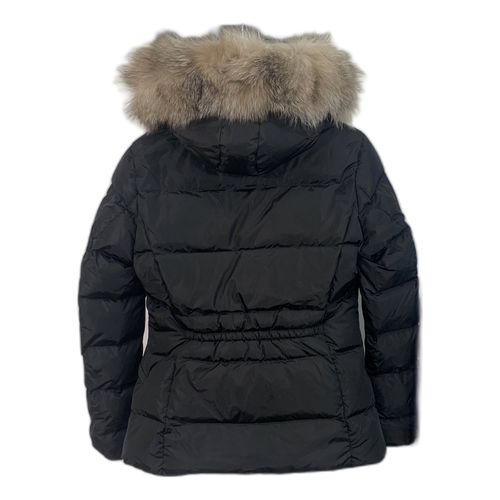 Moncler Cinched-Waist Fur-Trim Hooded Puffer Jacket | Black | Premium Down