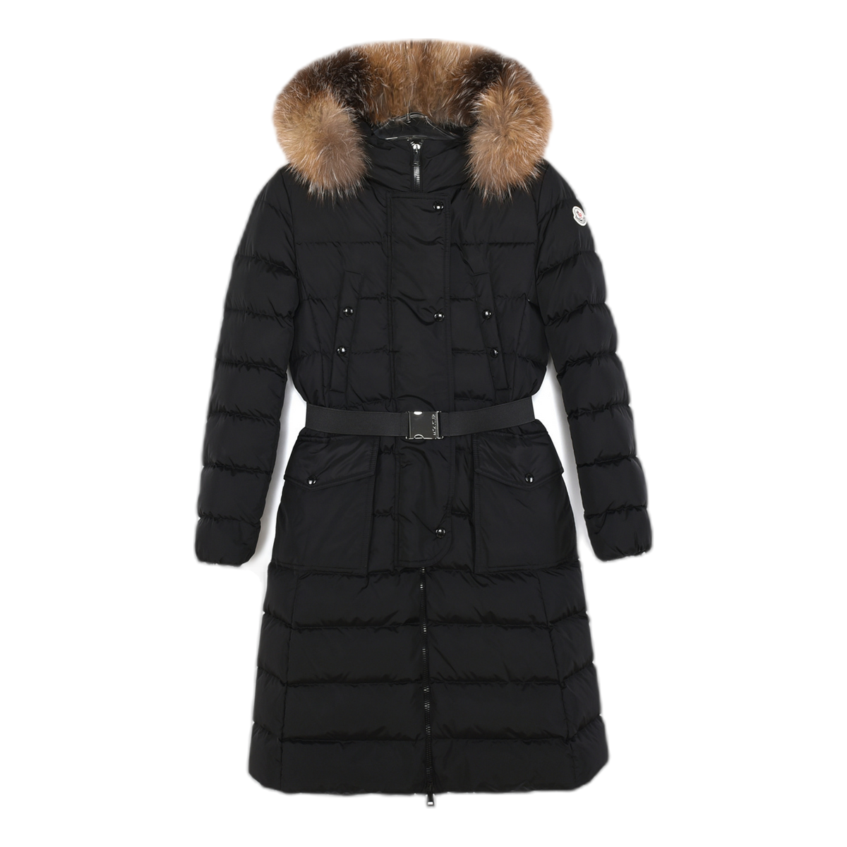 Moncler Khloe Belted Fur-Trim Hooded Long Coat | Black | Premium Down