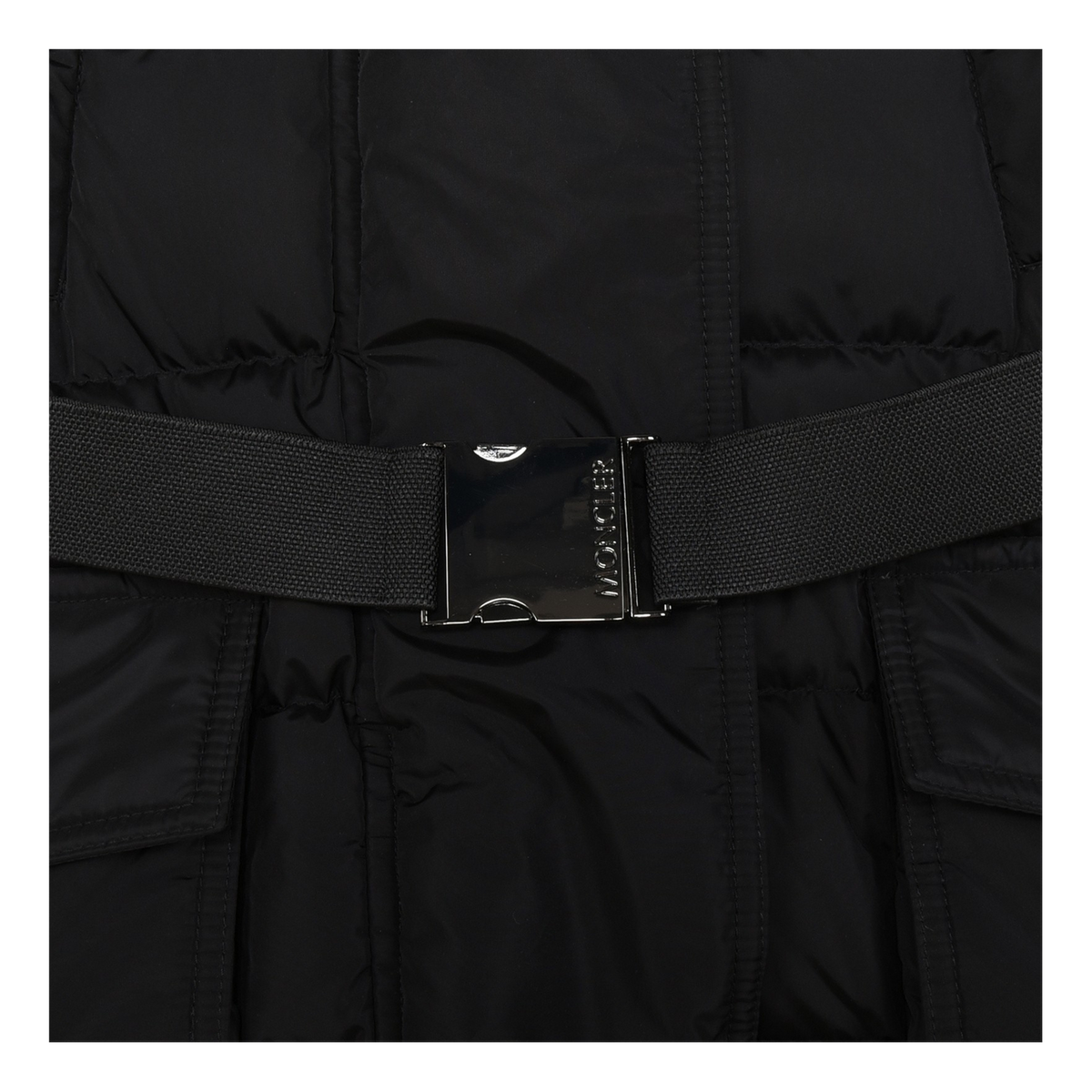 Moncler Khloe Belted Fur-Trim Hooded Long Coat | Black | Premium Down
