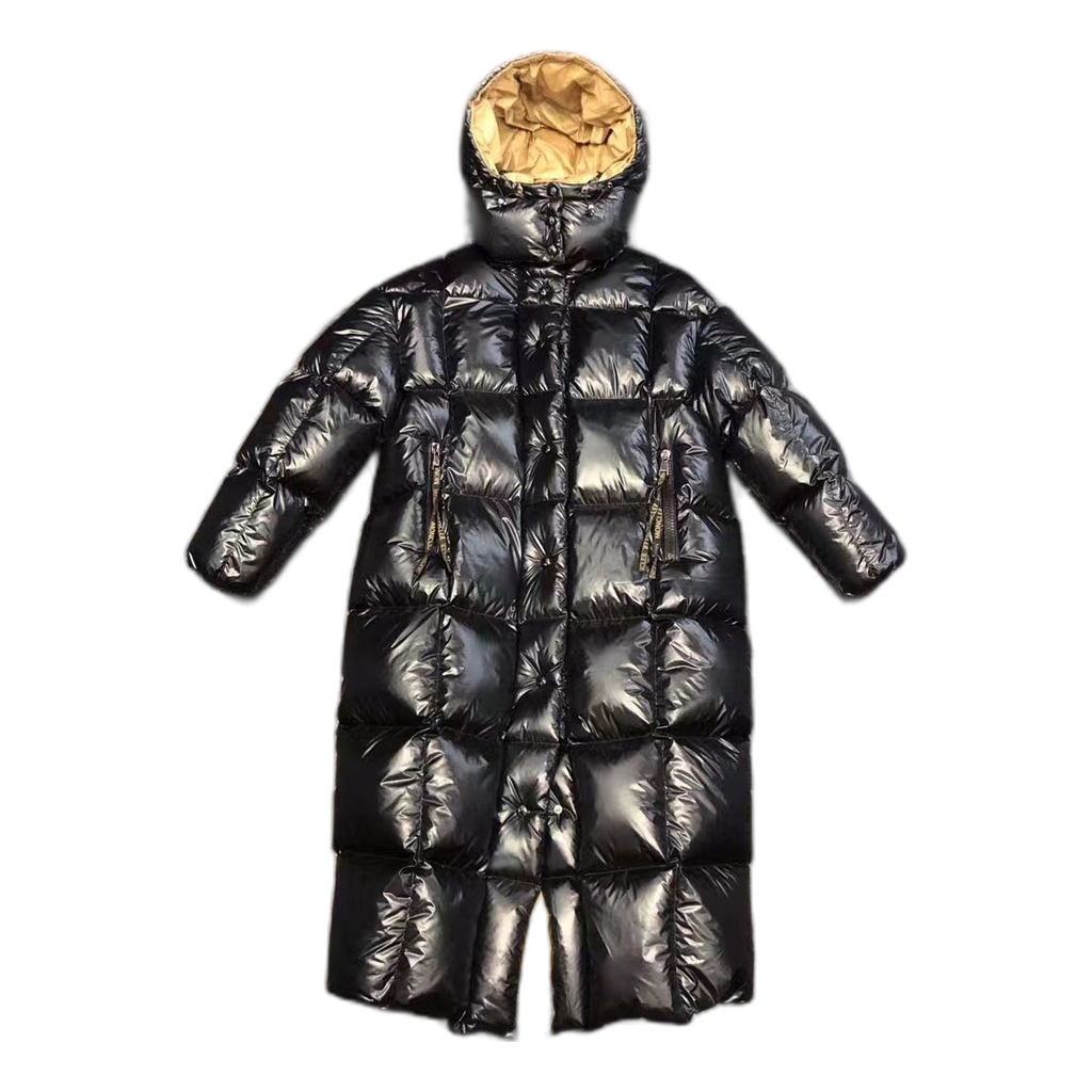 Moncler Gold-Lined Glossy Long Puffer Coat | Black | Premium Down