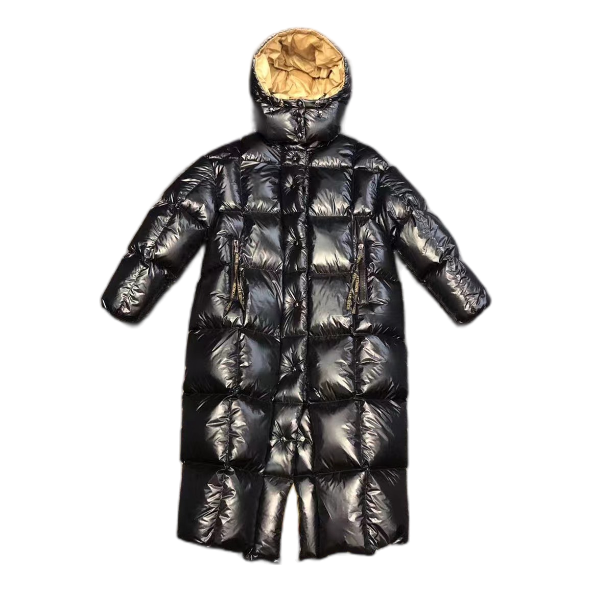 Moncler Gold-Lined Glossy Long Puffer Coat | Black | Premium Down
