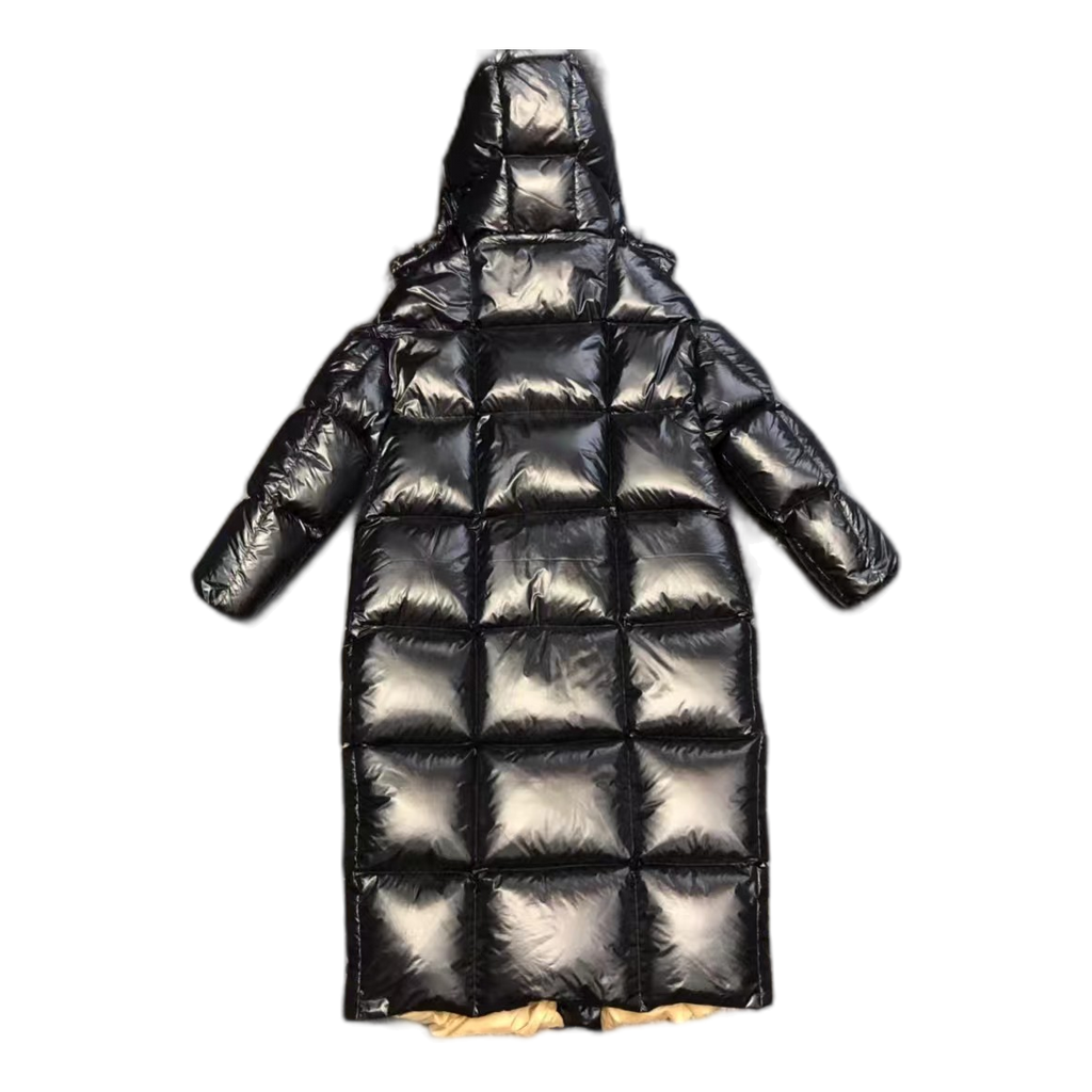 Moncler Gold-Lined Glossy Long Puffer Coat | Black | Premium Down