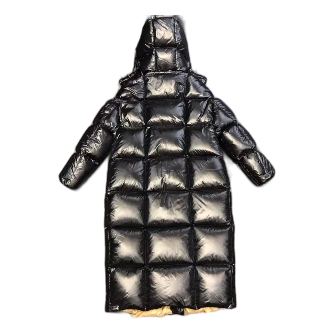 Moncler Gold-Lined Glossy Long Puffer Coat | Black | Premium Down