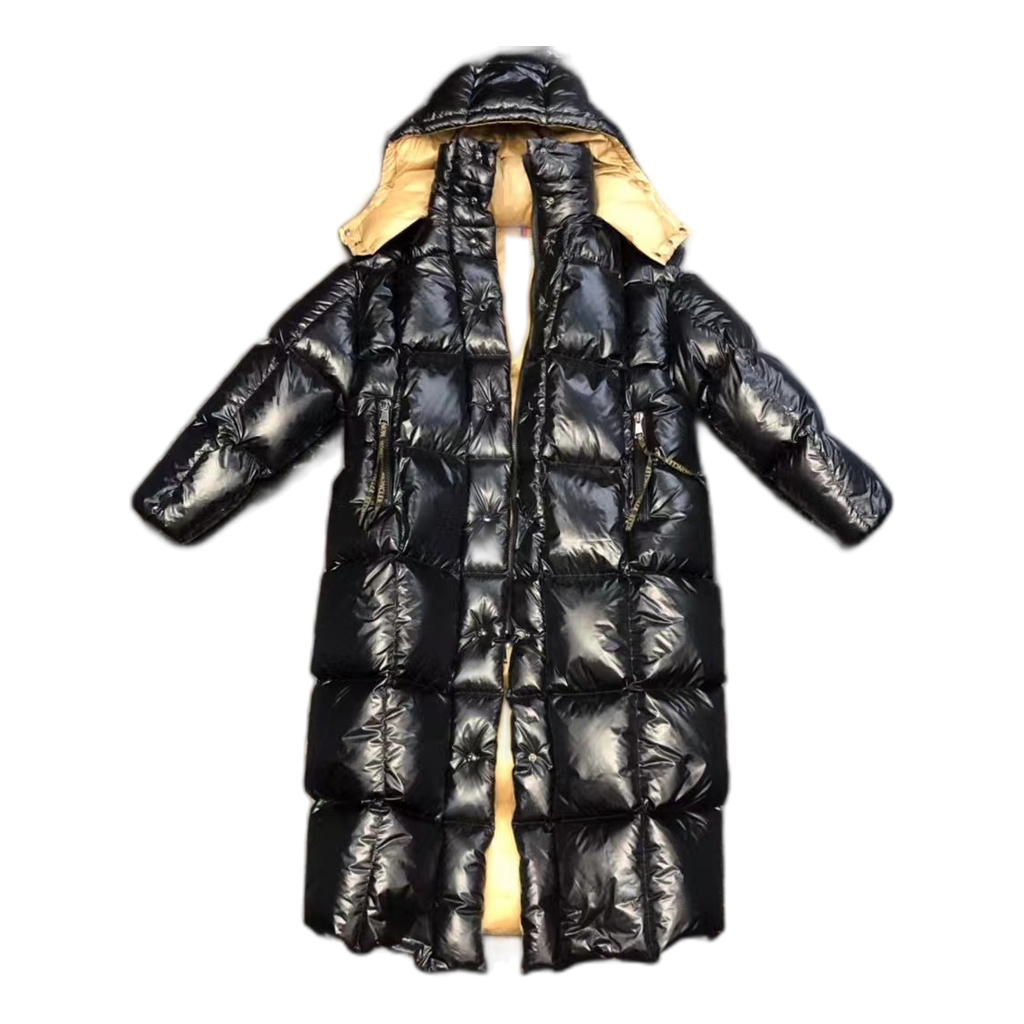 Moncler Gold-Lined Glossy Long Puffer Coat | Black | Premium Down