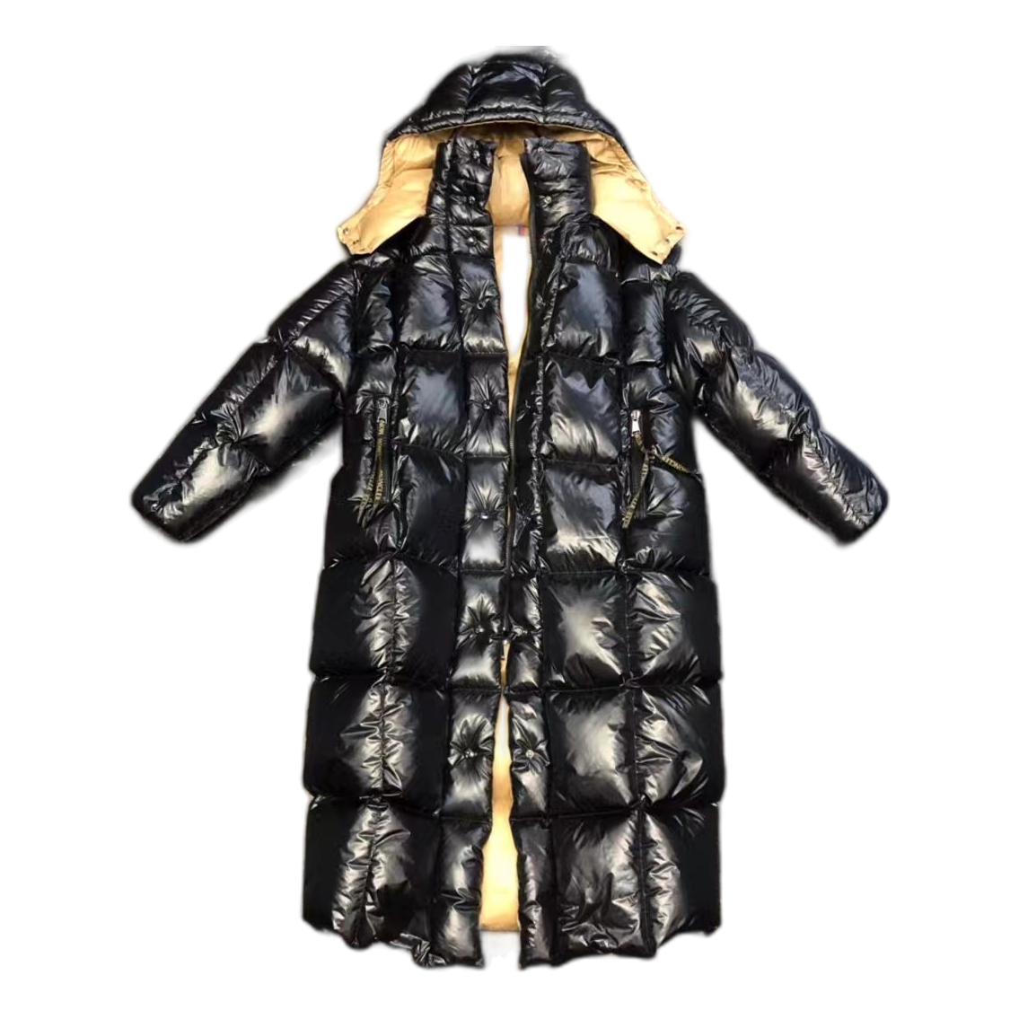 Moncler Gold-Lined Glossy Long Puffer Coat | Black | Premium Down