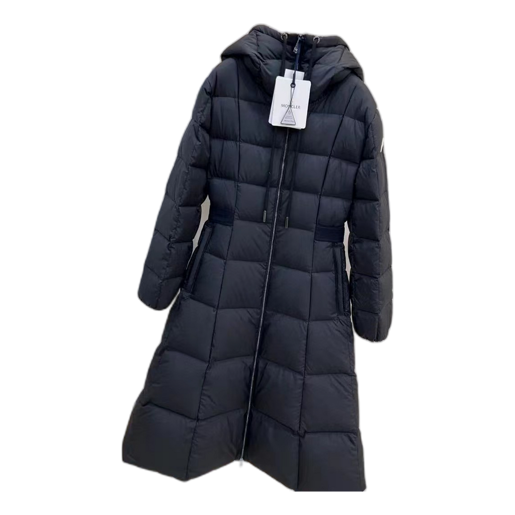 Moncler Drawstring-Hood Fitted Long Puffer Coat | Black | Premium Down
