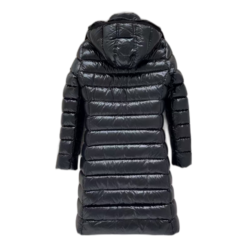 Moncler Narrow-Quilt Fur-Trim Hooded Long Puffer Coat | Black | Premium Down