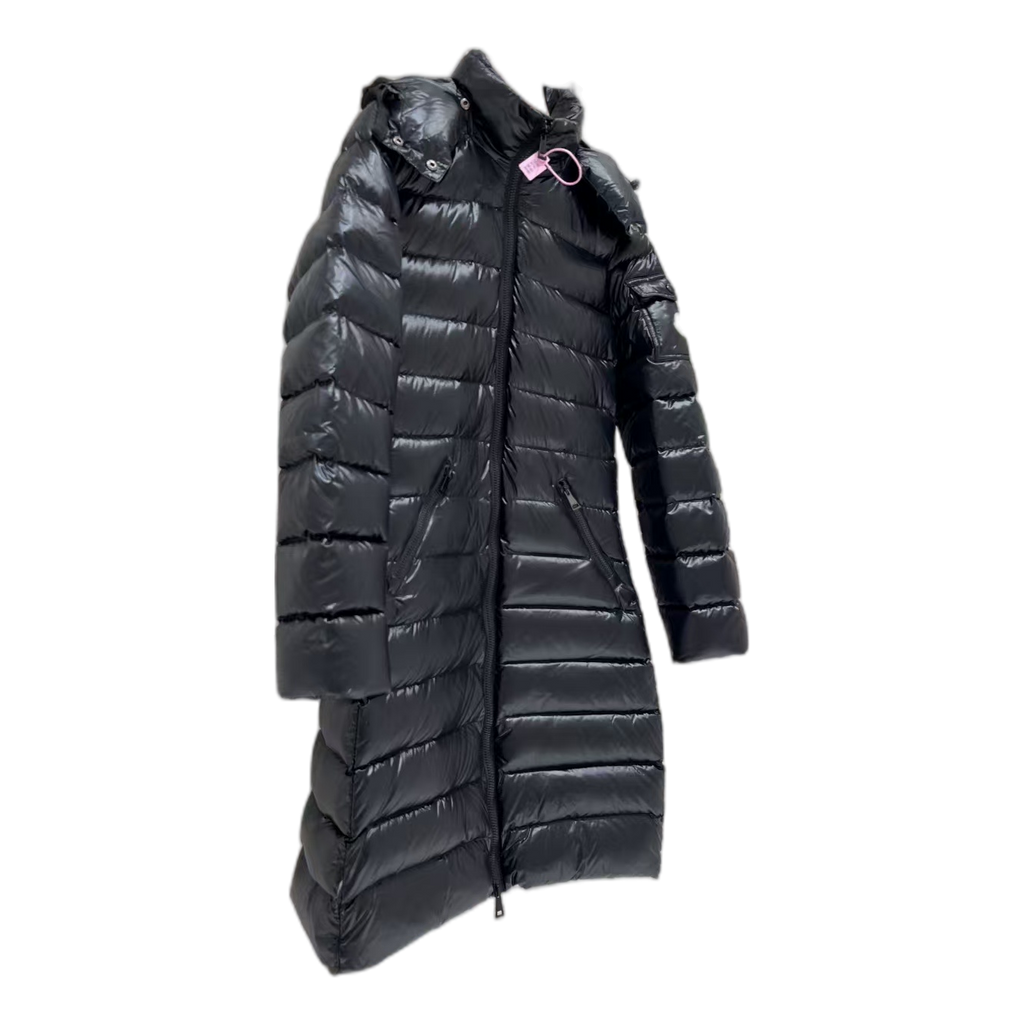Moncler Narrow-Quilt Fur-Trim Hooded Long Puffer Coat | Black | Premium Down