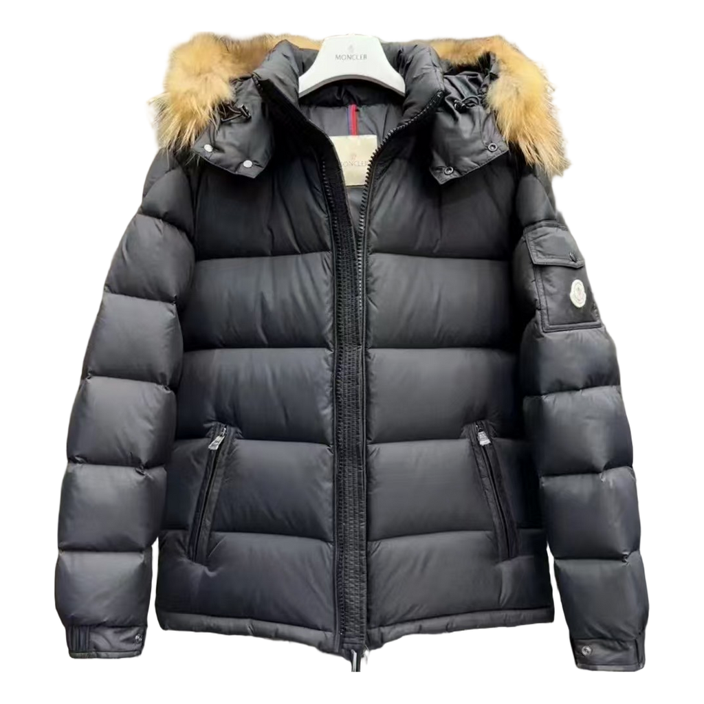 Moncler Fur-Trim Hooded Puffer Jacket | Black | Premium Down