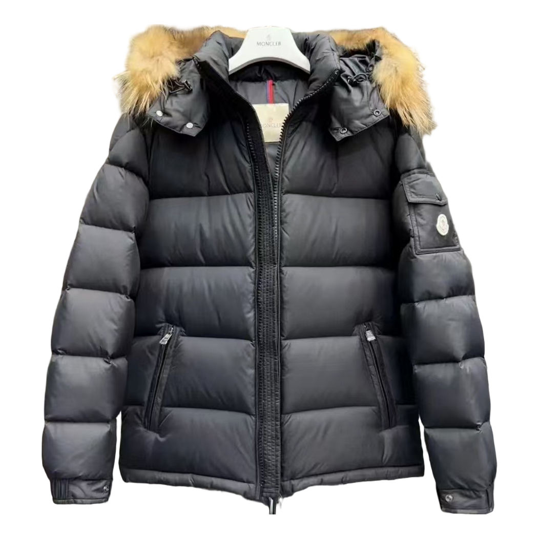Moncler Fur-Trim Hooded Puffer Jacket | Black | Premium Down