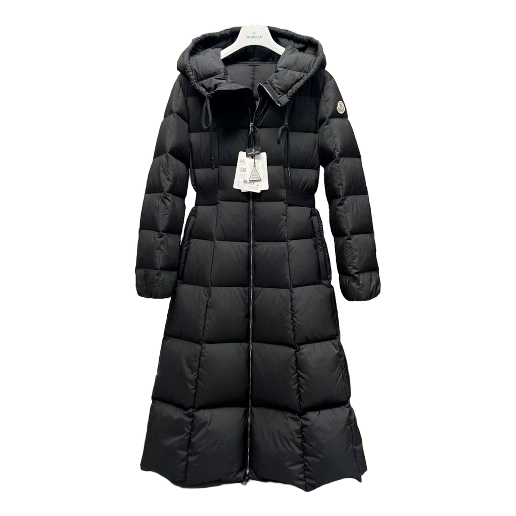 Moncler Fitted Long Hooded Puffer Coat | Black | Premium Down