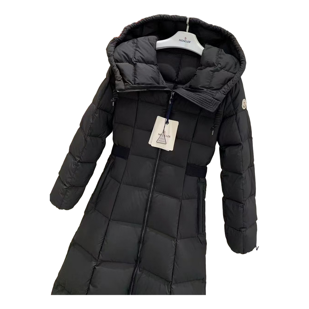Moncler Fitted Long Hooded Puffer Coat | Black | Premium Down