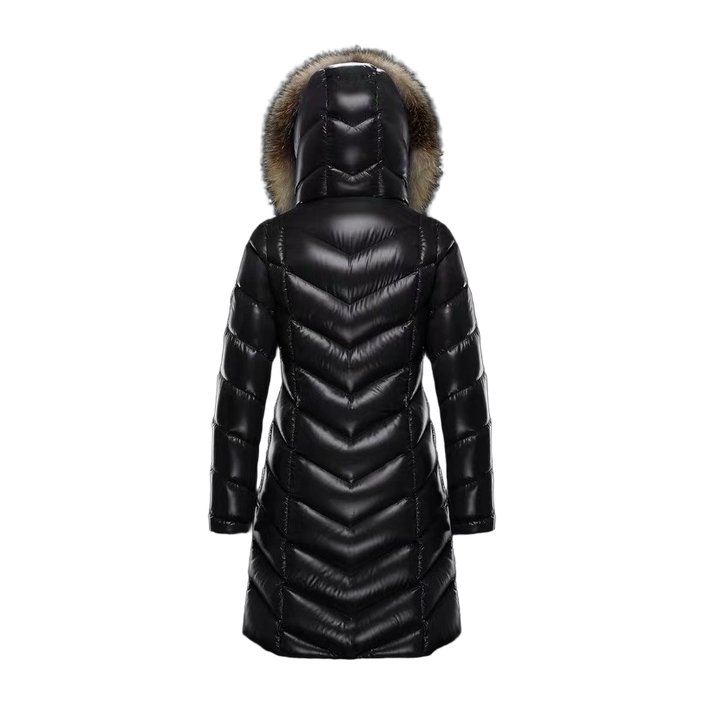 Moncler Fulmarus Chevron-Quilted Fur-Trim Long Coat | Premium Down