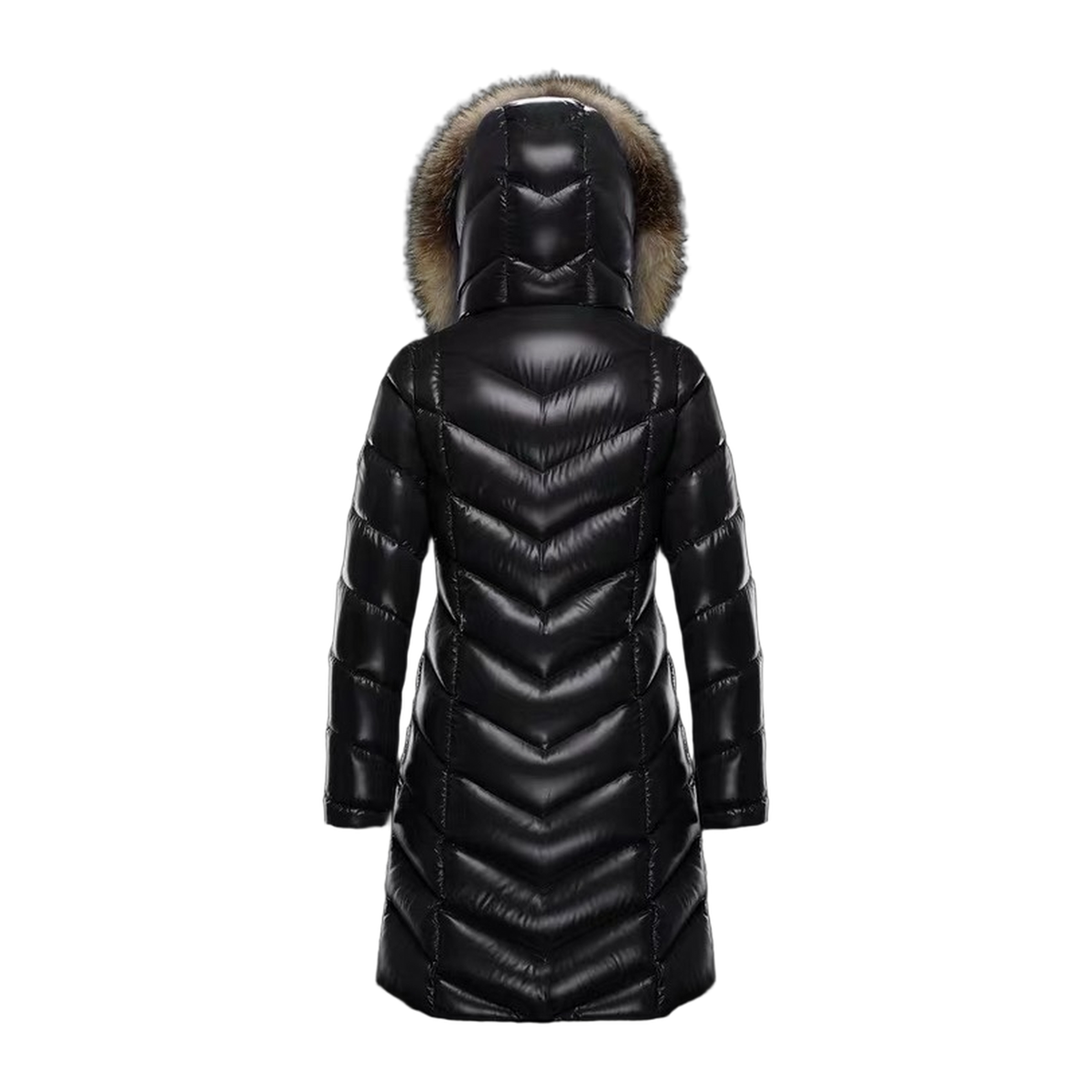 Moncler Fulmarus Chevron-Quilted Fur-Trim Long Coat | Premium Down