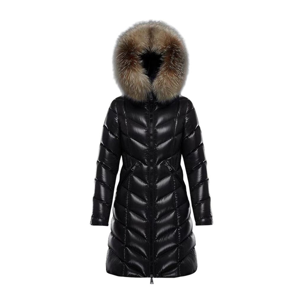 Moncler Fulmarus Chevron-Quilted Fur-Trim Long Coat | Premium Down