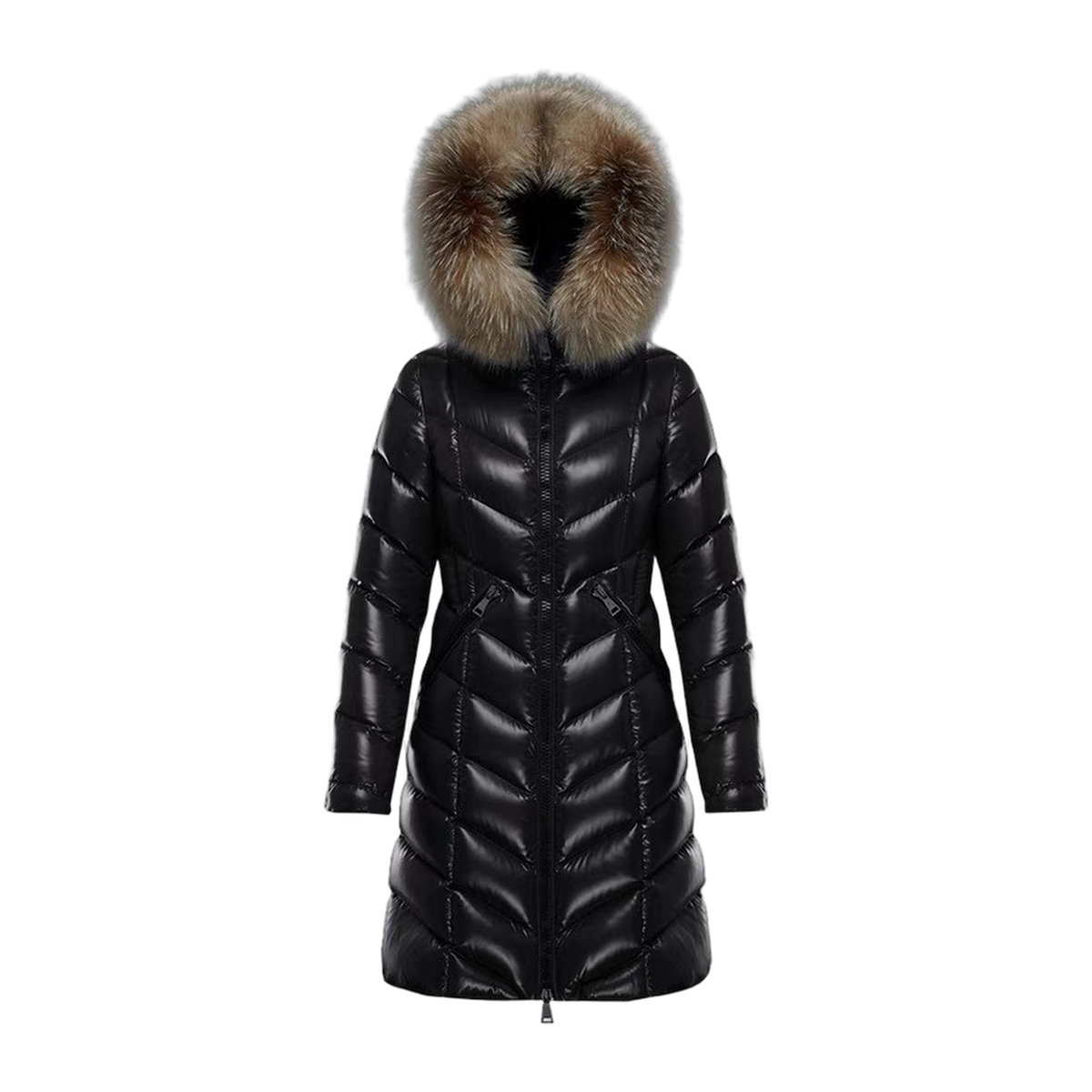 Moncler Fulmarus Chevron-Quilted Fur-Trim Long Coat | Premium Down