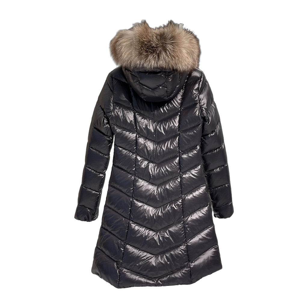 Moncler Fulmarus Chevron-Quilted Fur-Trim Long Coat | Premium Down
