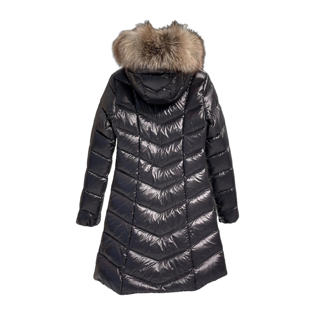 Moncler Fulmarus Chevron-Quilted Fur-Trim Long Coat | Premium Down