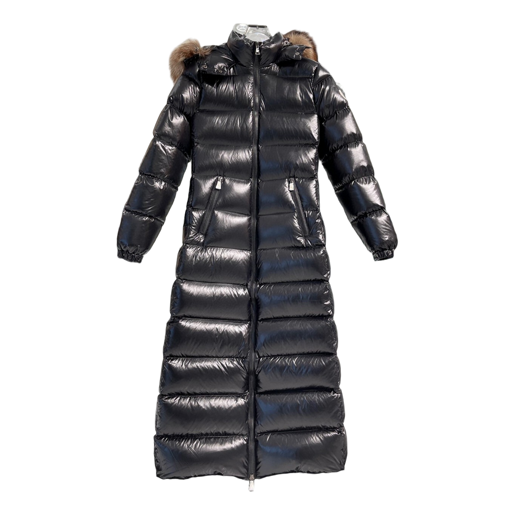 Moncler Glossy Fur-Trim Hooded Long Puffer Coat | Premium Down