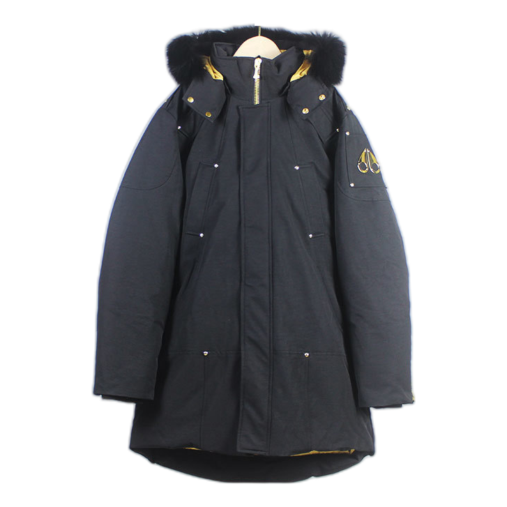 Moose Knuckles Stag Lake Gold-Trim Fur-Hood Parka | Black | Canadian Down