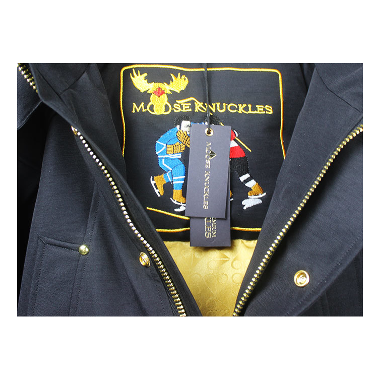 Moose Knuckles Stag Lake Gold-Trim Fur-Hood Parka | Black | Canadian Down
