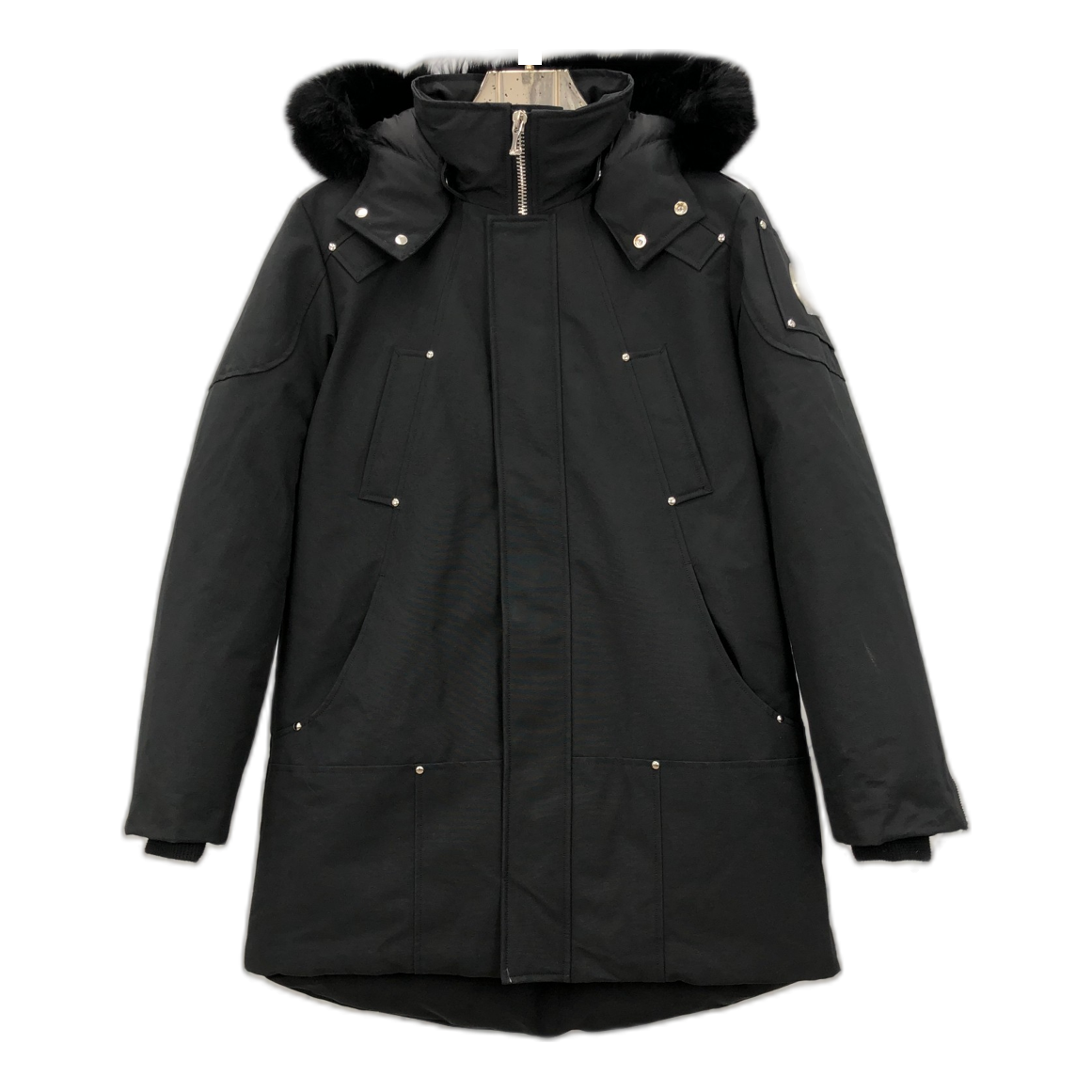 Moose Knuckles Curved-Hem Fur-Trim Hooded Parka | Black | Canadian Down