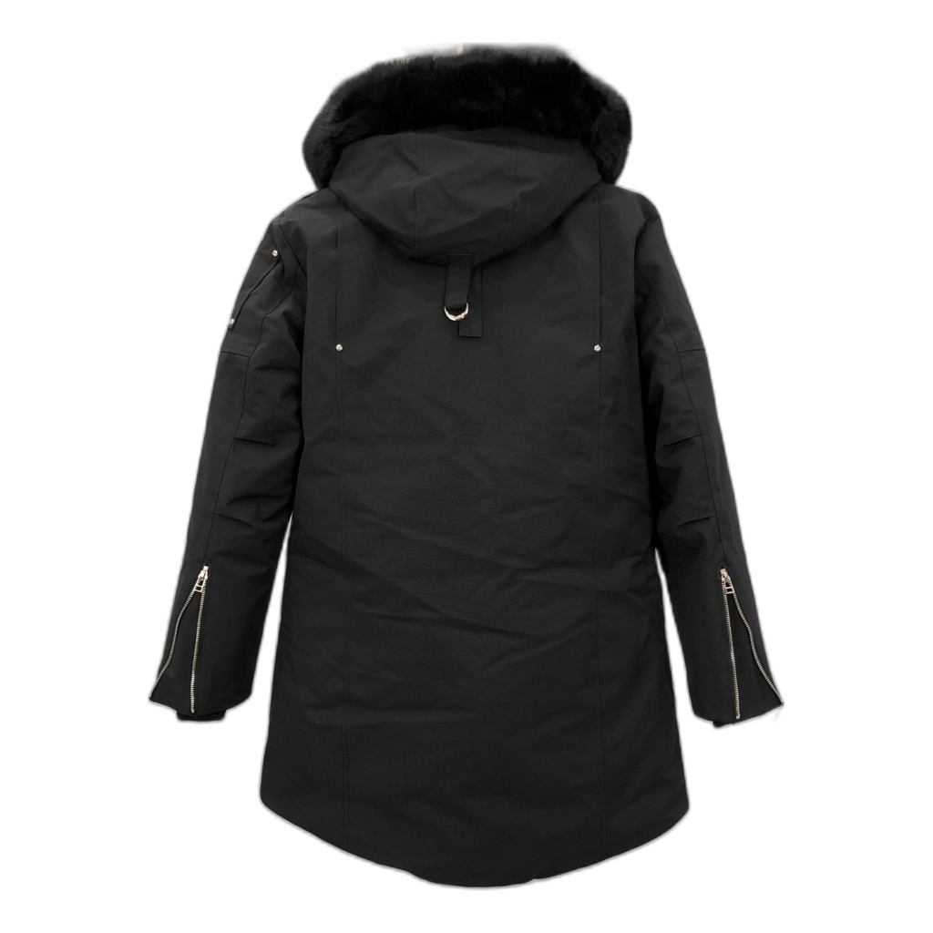 Moose Knuckles Curved-Hem Fur-Trim Hooded Parka | Black | Canadian Down