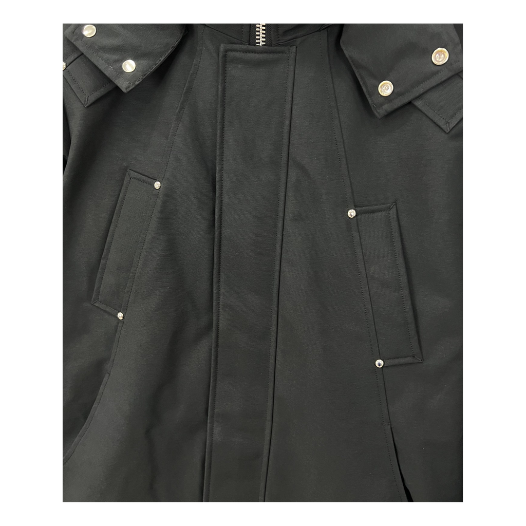 Moose Knuckles Curved-Hem Fur-Trim Hooded Parka | Black | Canadian Down